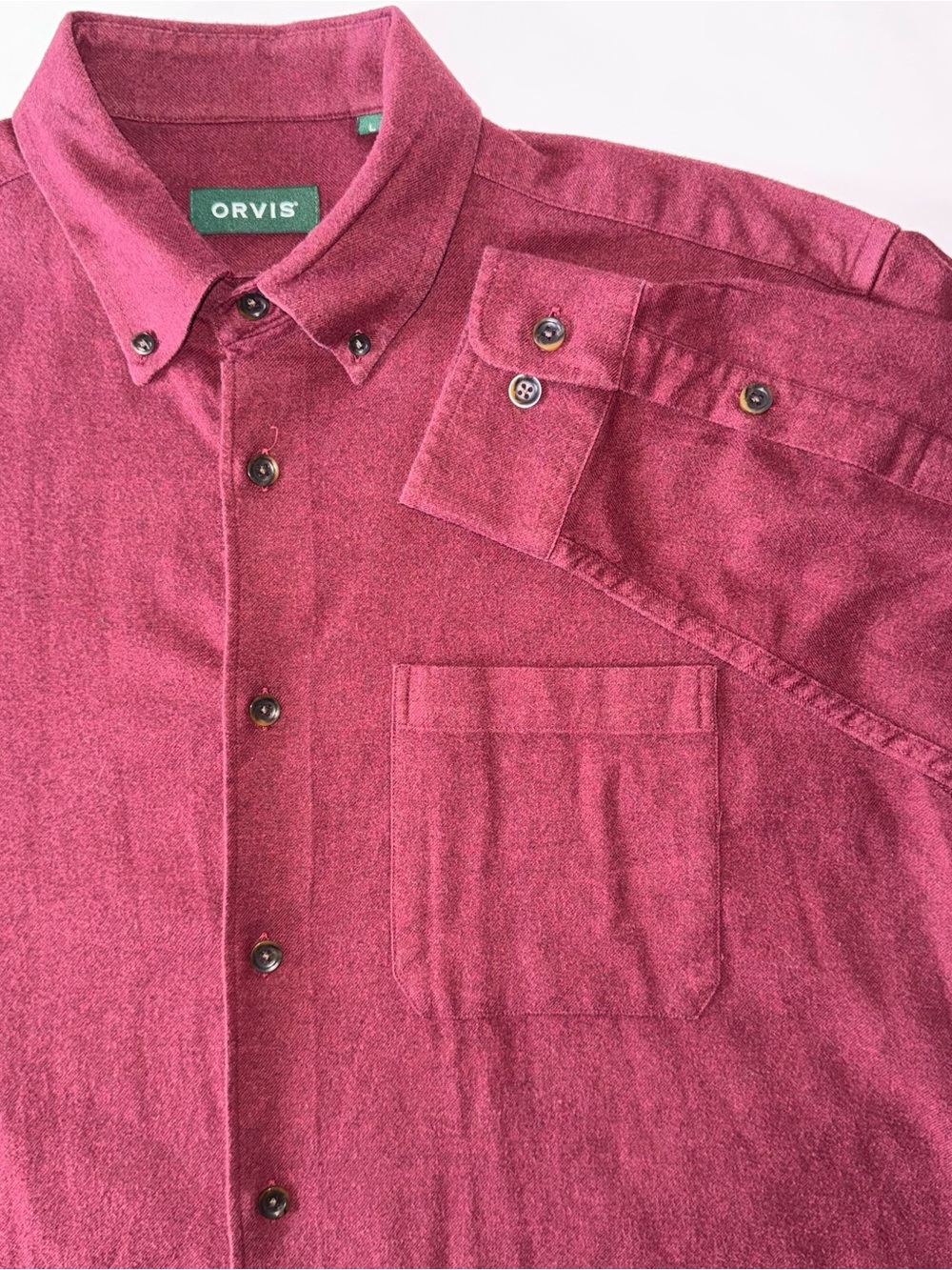 Orvis Luxury Flannel Button Down Shirt Men's L Burgundy 100% Cotton